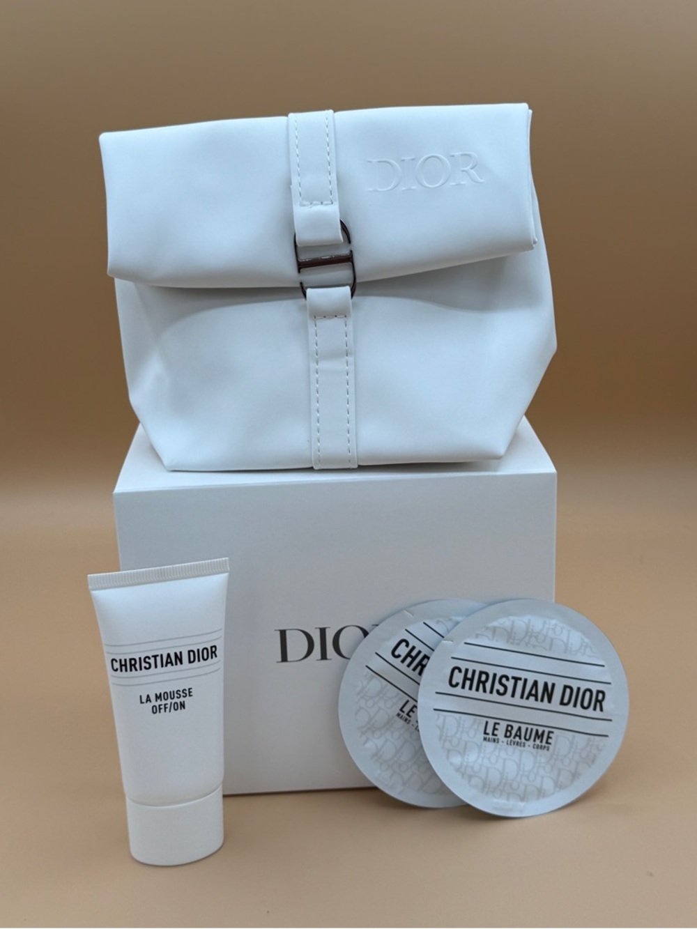 Christian Dior Beauty Skincare Gift Set with White Buckled Cosmetics Bag